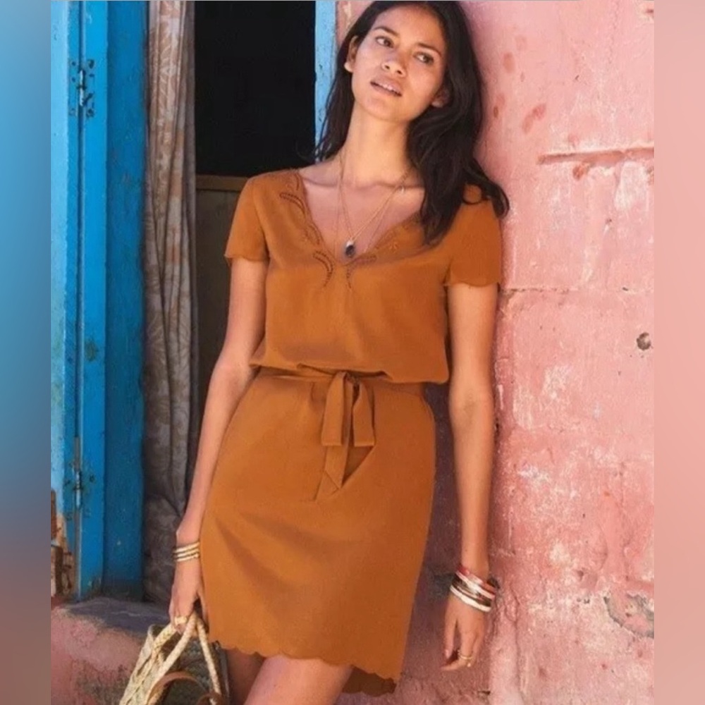 Sezane Anabelle Silk Dress in Tabac Sz 0